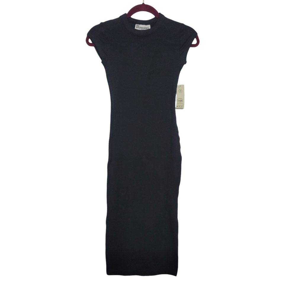 No Boundaries Black Ribbed Crewneck Midi Dress XXS - Picture 7 of 16